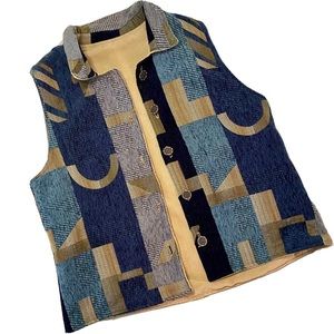 Unique Reversible Corduroy Geometric Faux Denim Vest
